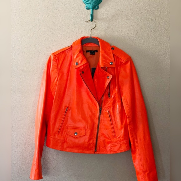 Theory Orange Leather Jacket 